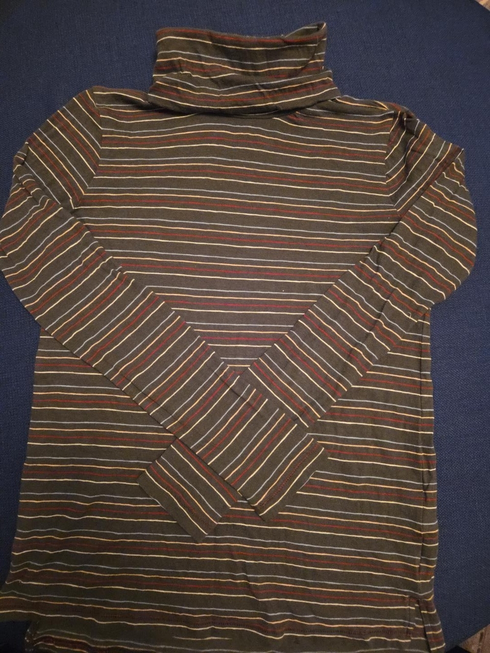 Madewell XXS Striped Turtleneck Long Sleeve Top Charcoal Red Blue Cream